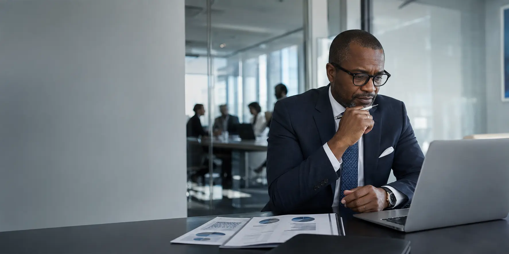 African executive focused on a strategic decision brief